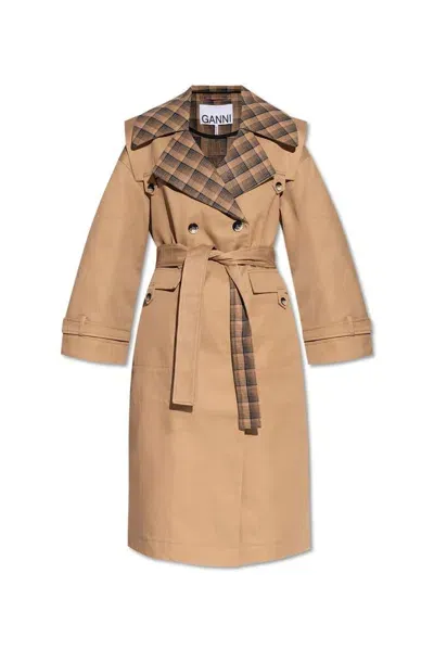 Ganni Coat With Pockets In Beige