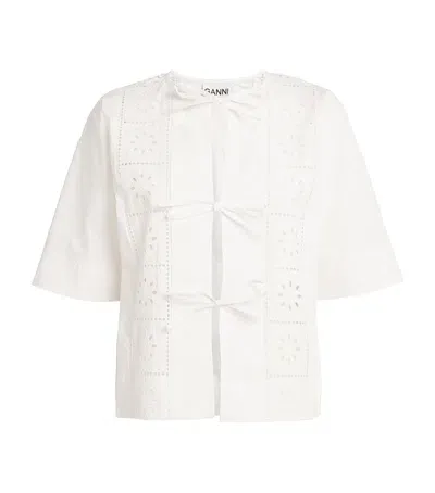 Ganni Cotton Broderie Anglaise Shirt In White