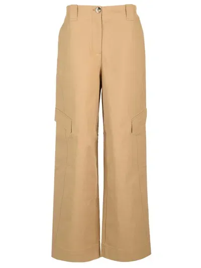 Ganni Cotton Canvas Cargo Trousers In Neutral