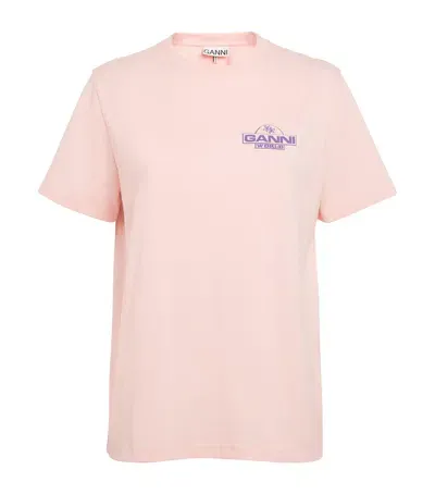 Ganni Cotton  World T-shirt In Pink