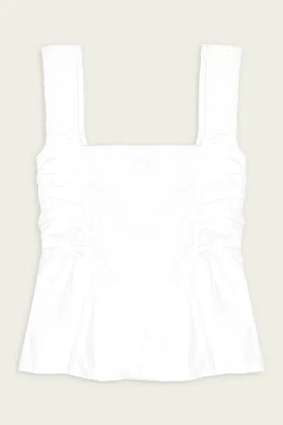 Ganni Cotton Poplin Smock Strap Blouse In Bright White