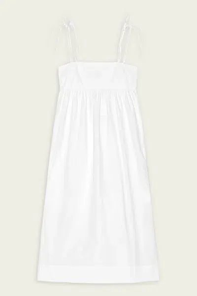 Ganni Cotton Poplin String Midi Dress In Bright White