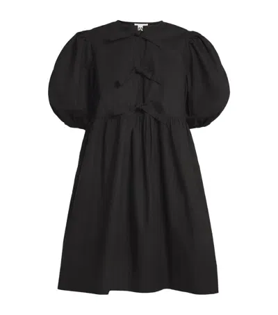 Ganni Cotton Tie-front Dress In Black