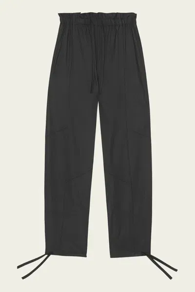 Ganni Drapey Melange Elasticated Waist Pants In Black In Gray