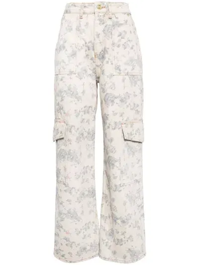 Ganni Floral Printed Angi Jeans In Neutrals