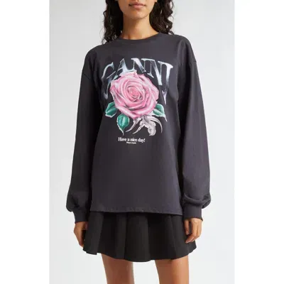 Ganni Future Heavy Cotton Graphic Sweatshirt In Phantom