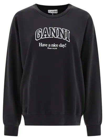 Ganni Have A Nice Day Sweatshirts In Black