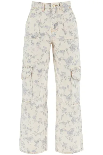 Ganni Angi Printed Cotton Denim Jeans In White