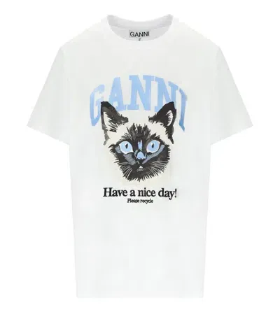 Ganni Jersey Cat White T-shirt