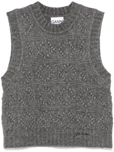 Ganni Knitted Vest In Grey