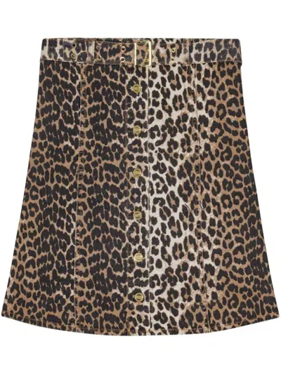 Ganni Leopard-print Strapless Organic-cotton Top In Brown