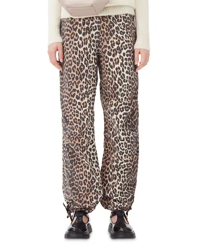 Ganni Brown Leopard Trousers In Almond Milk