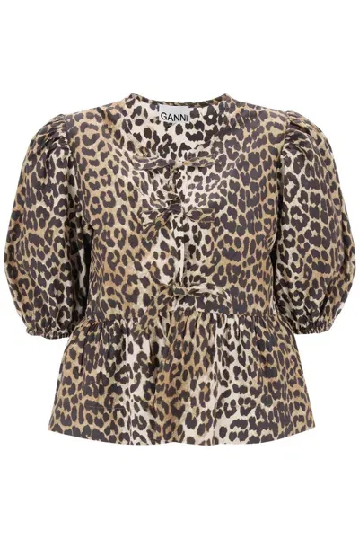 Ganni Leopard Print Peplum Blouse In Animal Print