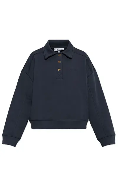 Ganni Logo Embroidered Sweatshirt In Blue