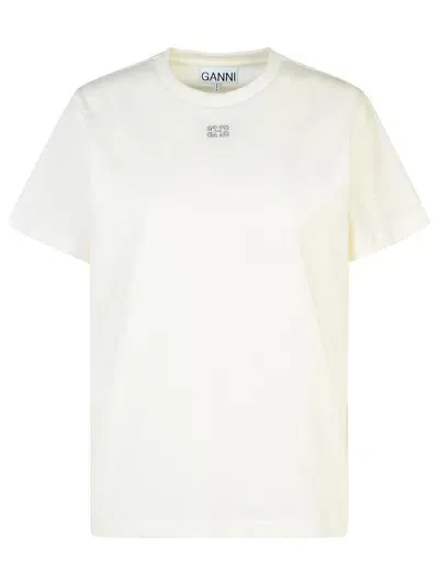 Ganni Logo Organic Cotton T-shirt In White