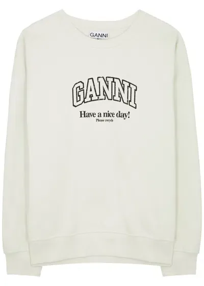 Ganni Logo-print Cotton Sweatshirt In White