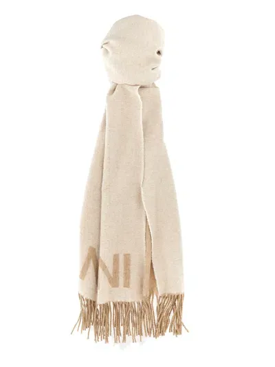 Ganni Maxi Logo Scarf Scarves, Foulards In Neutral