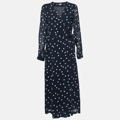 Pre-owned Ganni Navy Blue Polka Dots Chiffon Midi Wrap Dress S