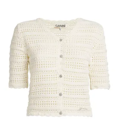 Ganni Organic Cotton Crotchet Cardigan In White