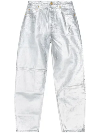 Ganni Organic Cotton Denim Jeans In Metallic