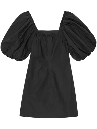 Ganni Black Puff-sleeve Mini Dress