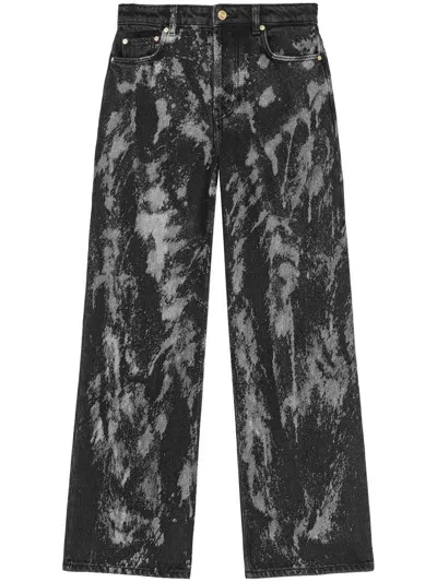 Ganni Painterly-print Palazzo Trousers In Gray