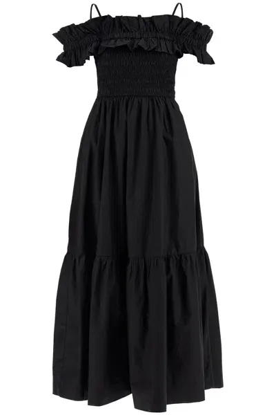 Ganni Poplin Smock Dress In Black