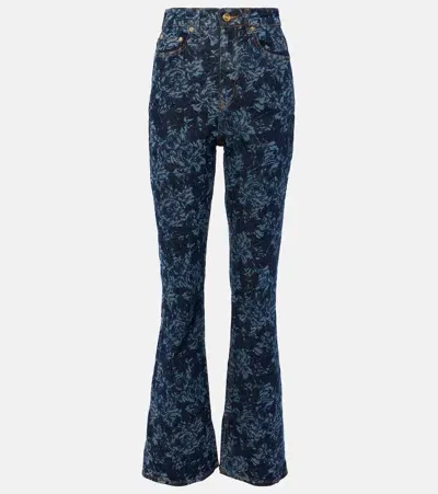 Ganni Printed High-rise Flared Jeans In Blue