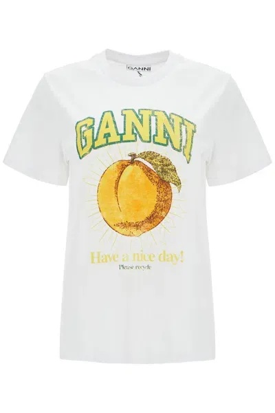 Ganni Printed Relaxed Fit T-shirt In White