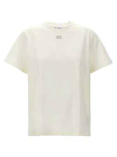 Ganni Rhinestone Logo T-shirt In White