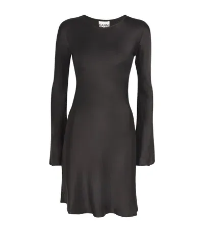 Ganni Satin Long-sleeve Dress In Black