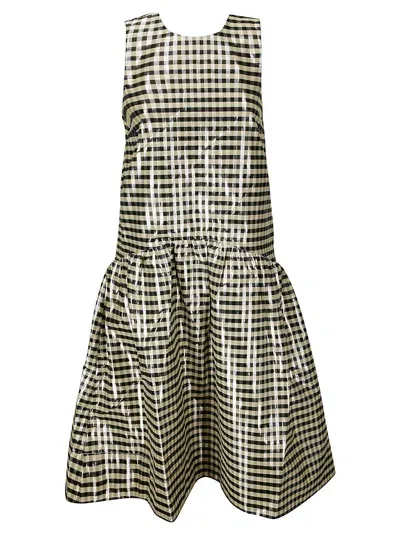 Ganni Shiny Check Jacquard Midi Dress In Multicolour