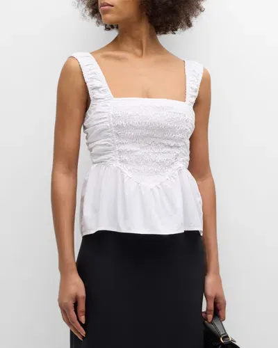 Ganni Ruffled Cotton-poplin Top In Bright White