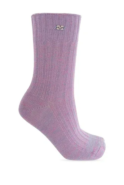 Ganni Socks With Logo In Purple