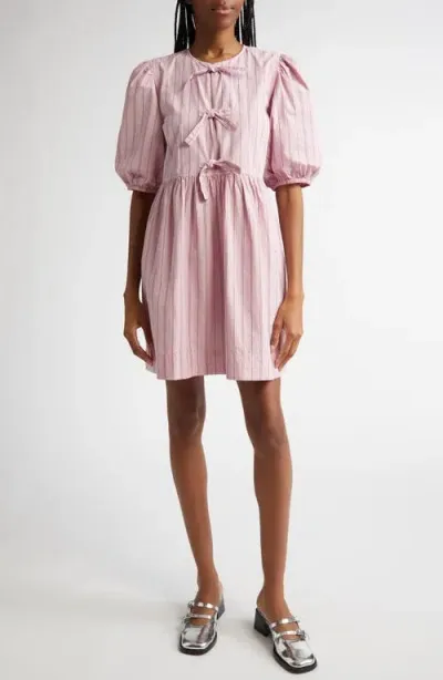 Ganni Stripe Organic Cotton Tie String Minidress In Lilac Sachet