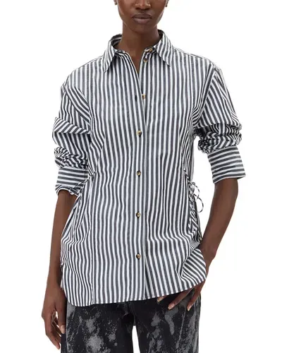 Ganni Striped Button Front Shirt In Black