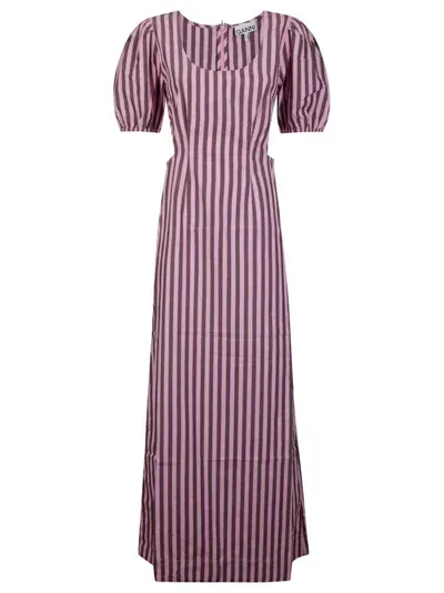 Ganni Striped Scoop Neck Midi Dress In Multi