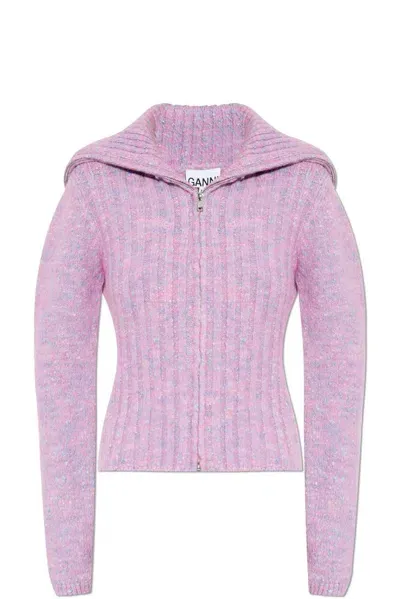 Ganni Sweater With Collar In Rose Violet