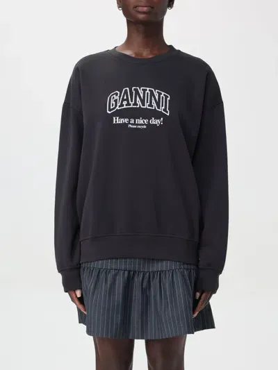 Ganni Logo-print Cotton Sweatshirt In Black