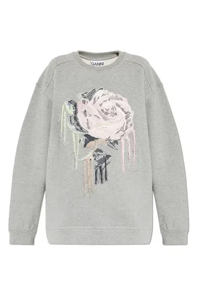 Ganni Sweatshirt With Embroidery In Grey