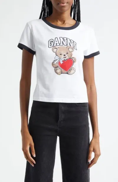 Ganni Teddy Bear Organic Cotton Graphic T-shirt In Bright White