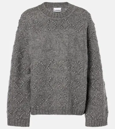 Ganni Wool And Cotton Sweater In Grey