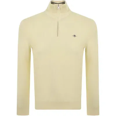 Gant Half Zip Textured Sweatshirt Cream