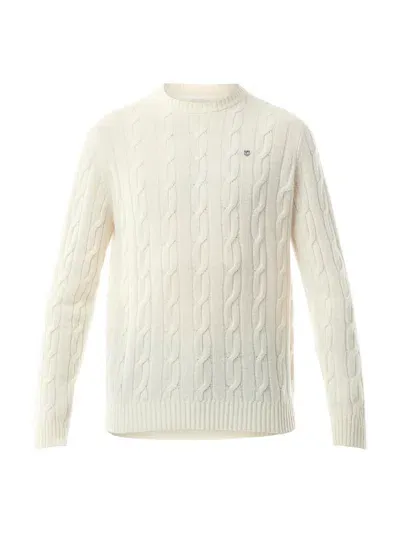 Gant Mens Cotton Cable Knit Crew Neck Jumper In 130 Cream