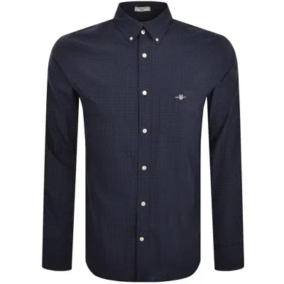 Gant Micro Print Poplin Long Sleeved Shirt Navy In Blue