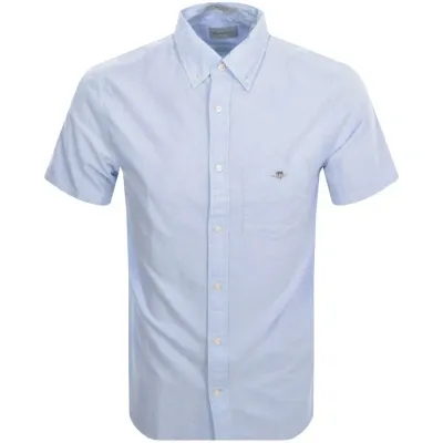 Gant Mens Regular Fit Short Sleeve Oxford Shirt In Blue