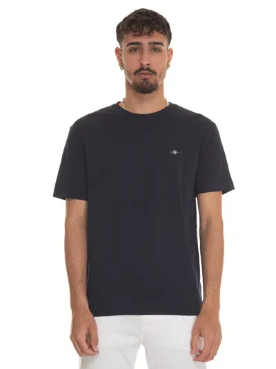 Gant Short-sleeved Round-necked T-shirt In Blue