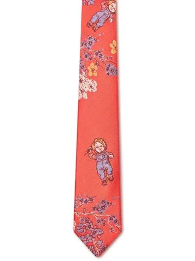 Gcds Chuncky Jacquard-print Tie In Red