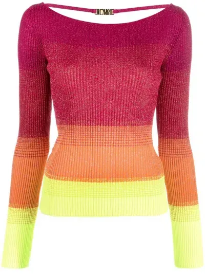 Gcds Colour-block Ribbed-knit Jumper In Pink