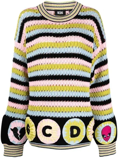 Gcds Colour-block Stripe Knit Jumper In Blue